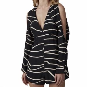 C/MEO Collective Romper Size Large Long Sleeve Stripe Cold Shoulder Cut Out